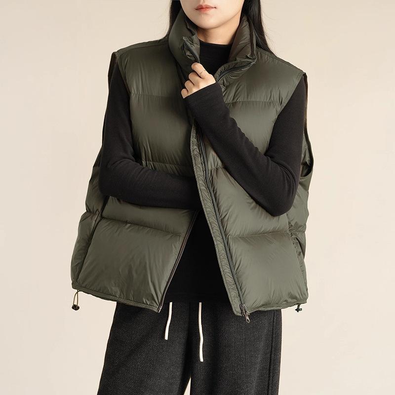 95 ホワイトダックダウンベスト女性のための 05 秋と冬の新しいファッションスタンドカラーパフベストトレンド