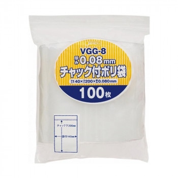 ジャパックス チャック付ポリ袋 厚み0.080mm 透明 100枚×25冊 VGG-8