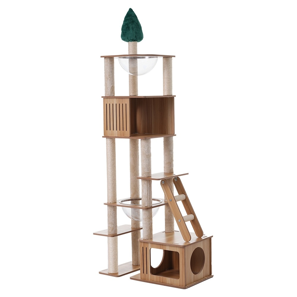 【国内発送,送.料無料】A7キャットタワー 多頭飼い 大型 木製 据え置き 全高196cm 麻紐 宇宙船ハンモック付き 隠れ家 展望台 麻紐 猫ハウス 爪とぎ 猫タワー ペット用品 運動不足解消 ca