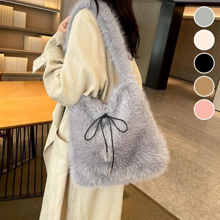 【期間限定】ふわふわ エコファー ショルダーバッグ リボン キレイめ 大人可愛い シンプル 2024秋冬新作【akb409-006】【予約販売：15-20日】宅込 5,186円