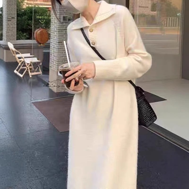 【1つ買うと10つ無料】ハンファンのファッションレジャー編みドレス女性秋と冬のセーターボトムスカート