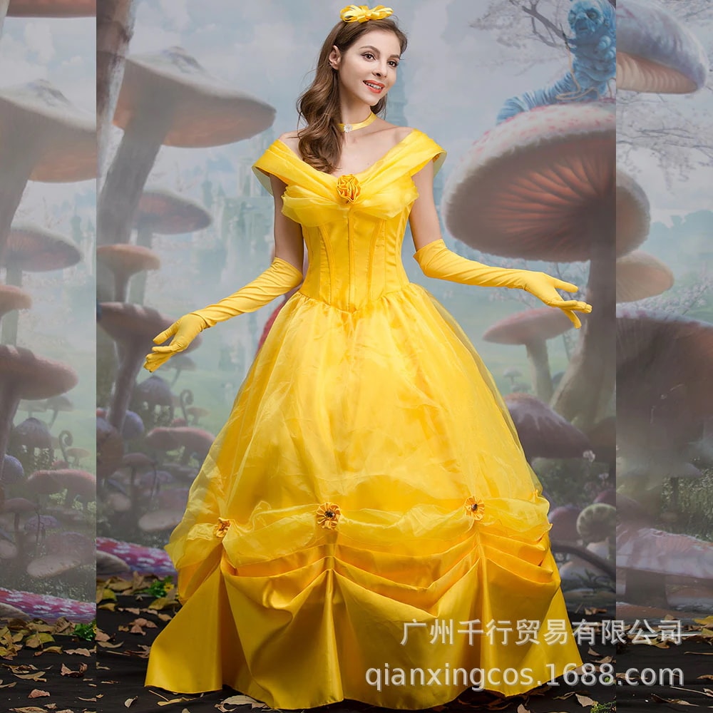ハロウィン24新作 ハロウィン コスム ベル プリンセス ドレス 大人用 コスプレ 美女と野獣 ベル ドレス