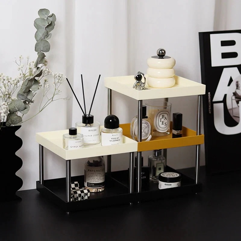 オフィスデスクトップ 多層収納ラック 風スクエア小物ラック 3層カップラック