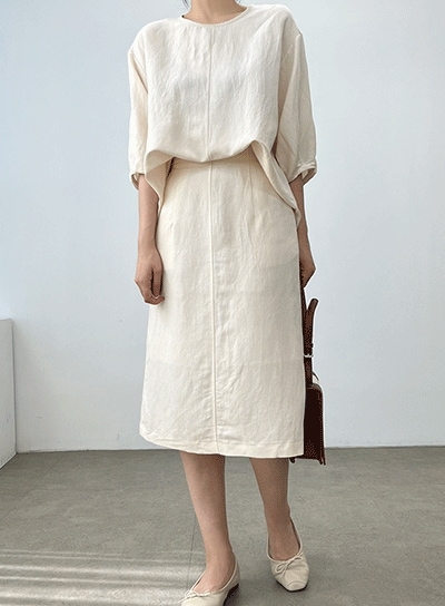 リネン バイオ ウォッシング ブラウス スカート セットアップ (3c)