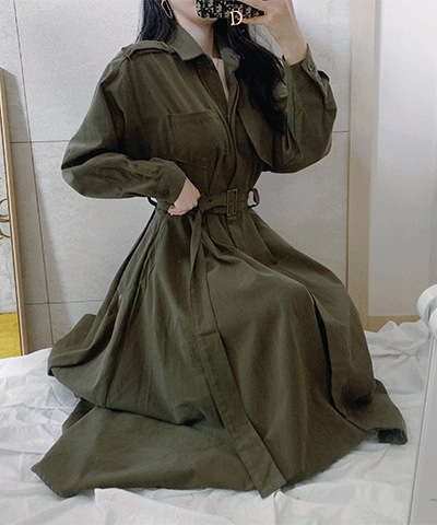 起毛 トレンチ ベルト ロングワンピース (3color)