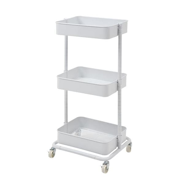 リビング収納 約幅42cm ホワイト スチール キャスター付き 高さ調節可 トローリーワゴン 組立式 リビング ダイニング
