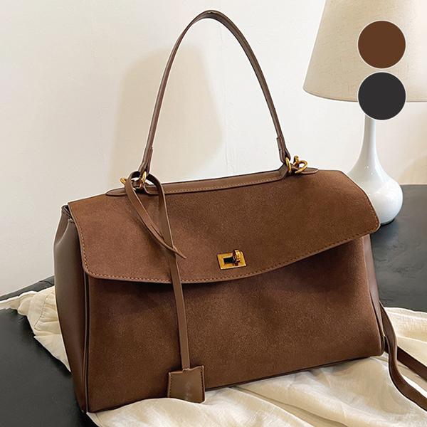 バッグ ハンドバッグ ショルダーバッグ スウェード風 2way 金具 ゴールド A4サイズOK 大容量 秋 冬 韓国 ファッション / ダブルひねり金具2wayスエード風バッグ 4,679円