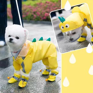犬 服　レインコート ポンチョ 雨具 防水 防風 帽子付き 通気メッシュ 透明キャップ 4本足