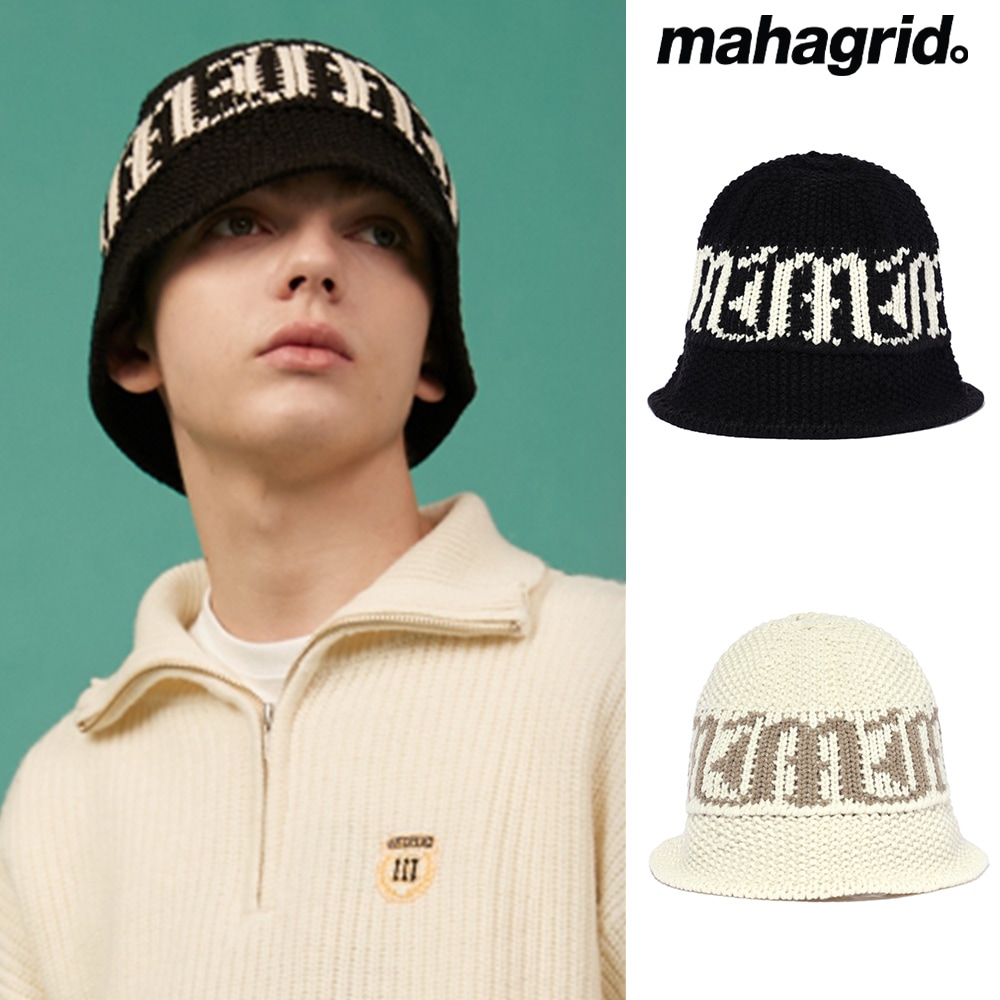 [mahagrid] GOTHIC LOGO KNIT BUCKET HAT