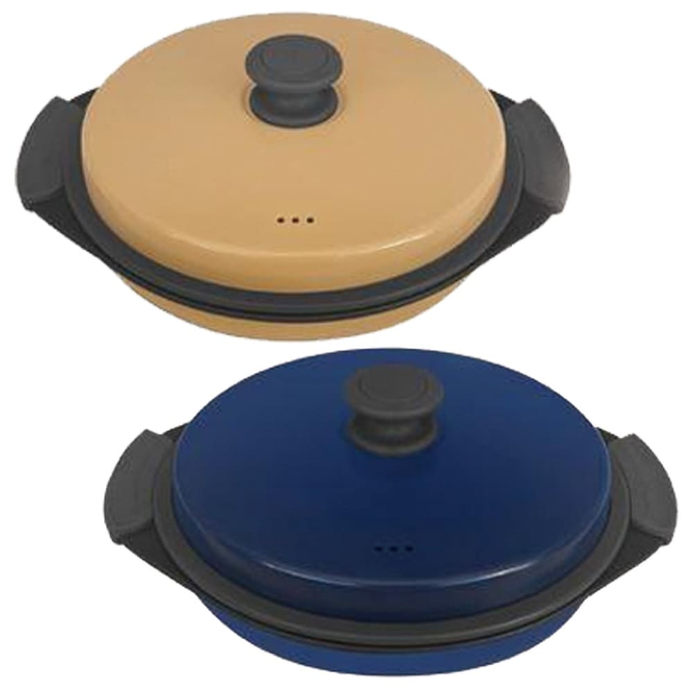 ベージュ/ネイビー 電子レンジ用鍋 グリルパン 電子レンジ鍋 レンジパン 時短料理 焼き物 煮物 炒め物 茹で 蒸し料理 一人暮らし 調理器具 食洗器対応 簡単調理 調理グッズ 新生活