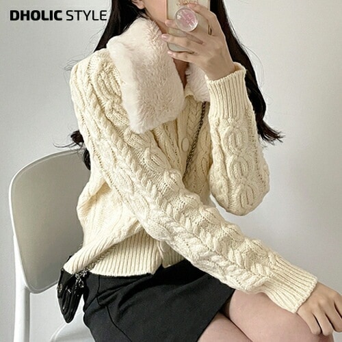 [メガ割りSALE]エコファーカラーケーブルカーディガン・p609781