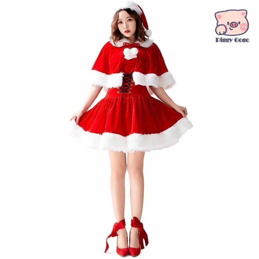サンタ コスプレ ワンピース サンタコス 衣装 レディース コスチューム 帽子 マント 仮装 ロング丈 サンタワンピース サンタコスプレ クリスマスパーティー