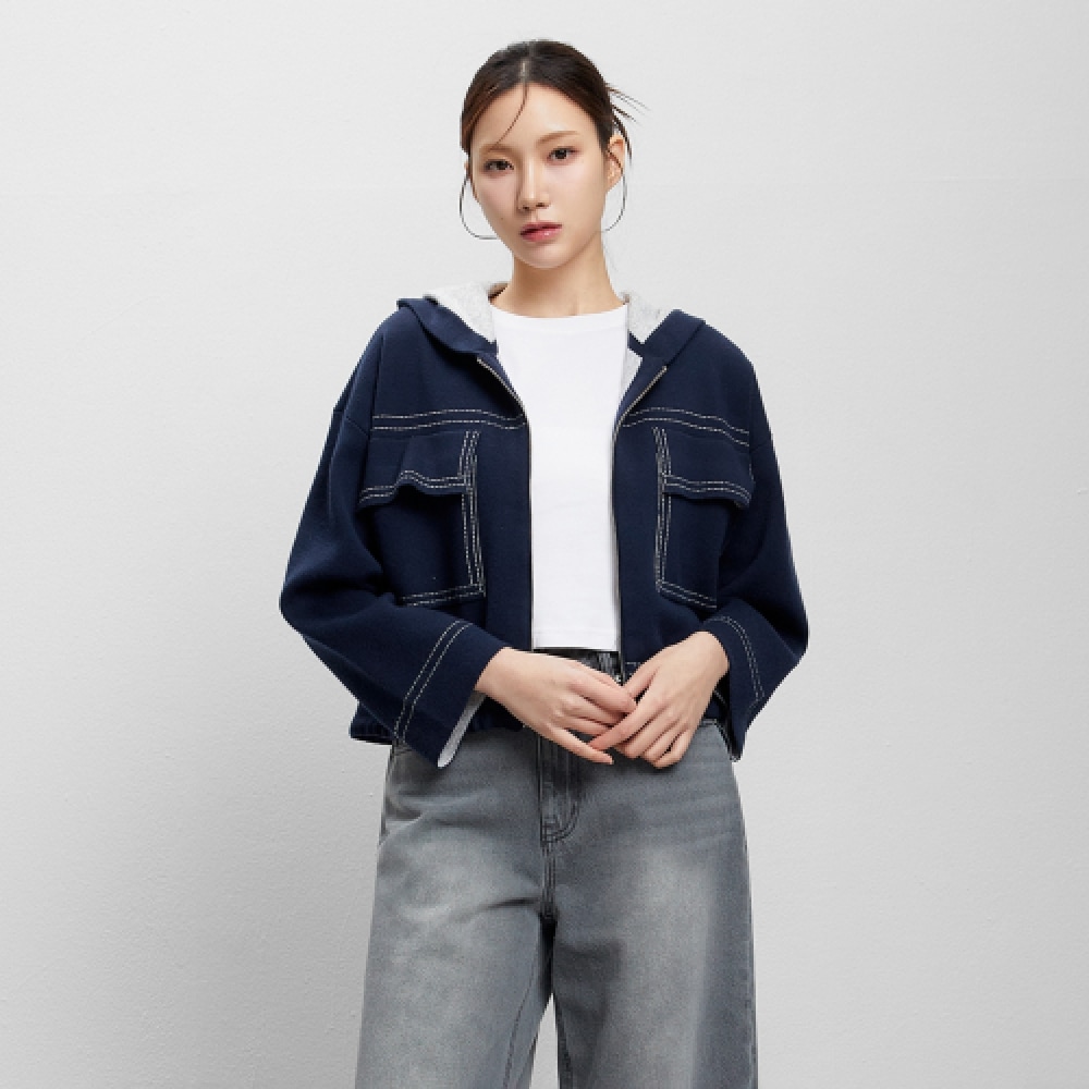 MIXXO スティッチポイントフードジップカーディガン_MIWCKF325T