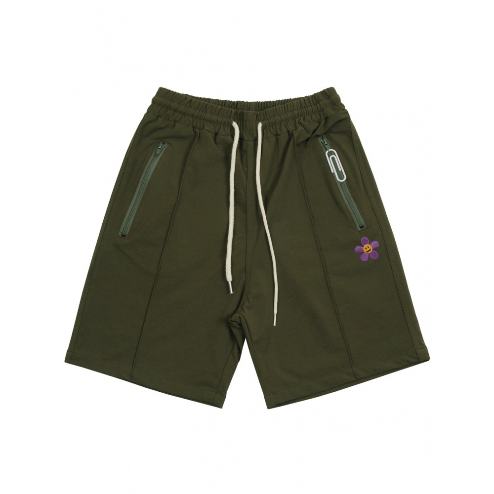GRAVERジッパーレジックパープルフラワーショートパンツカーキ