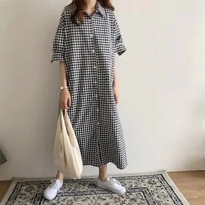 ワンピース マキシワンピース ギンガム シャツワンピース チェック柄 ライク マキシワンピ ロング丈