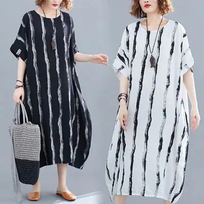 ワンピース マキシワンピース レディース ロングワンピース ストライプ 半袖 春 夏 ロング マキシ丈 大きいサイズ 体型カバー ゆったり水着ワンピースuvカットパーカー 5,021円