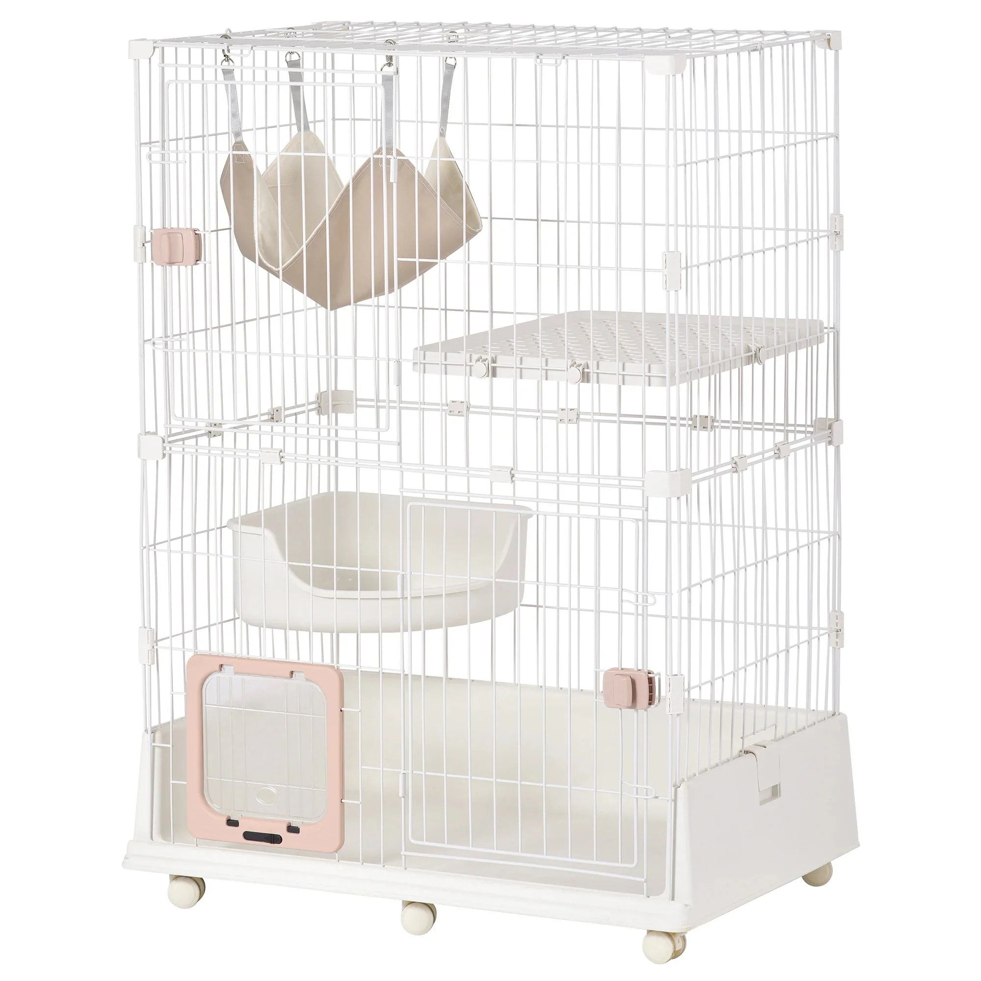 【急速出荷!】猫 ケージ キャットケージ 2段 ペットケージ キャスター付 猫ゲージ 大型 多頭飼い ネコドア キャットハウス 1段2段可能 留守
