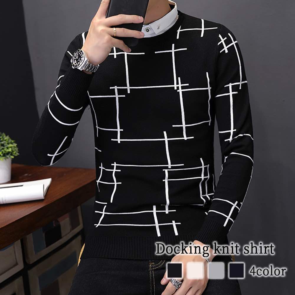 セーター メンズ ドッキングニットシャツ おしゃれ フリース 春 リブ チェック ニット サイズ Vネック クルーネック 冬 大きいサイズ 白色 ノルディック ゴルフ ブランド 洗える 綿 シニア ビ 5,980円