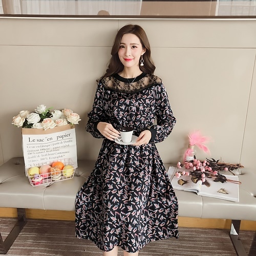 1311．　花柄シフォンロングワンピース（ブラック）大人 かわいい カジュアル 女子会　お呼ばれ