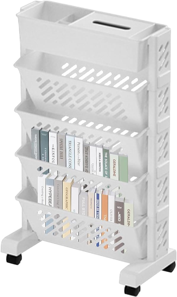 本棚 可動式本棚 書類収納 書類棚 可動本棚カート階層型ローリングカート 車輪付き 取り外し可能 モバイル本棚カート ファイルワゴン 5段式 キャスター付き 本ラック 大容量 デスク整理 分類収納