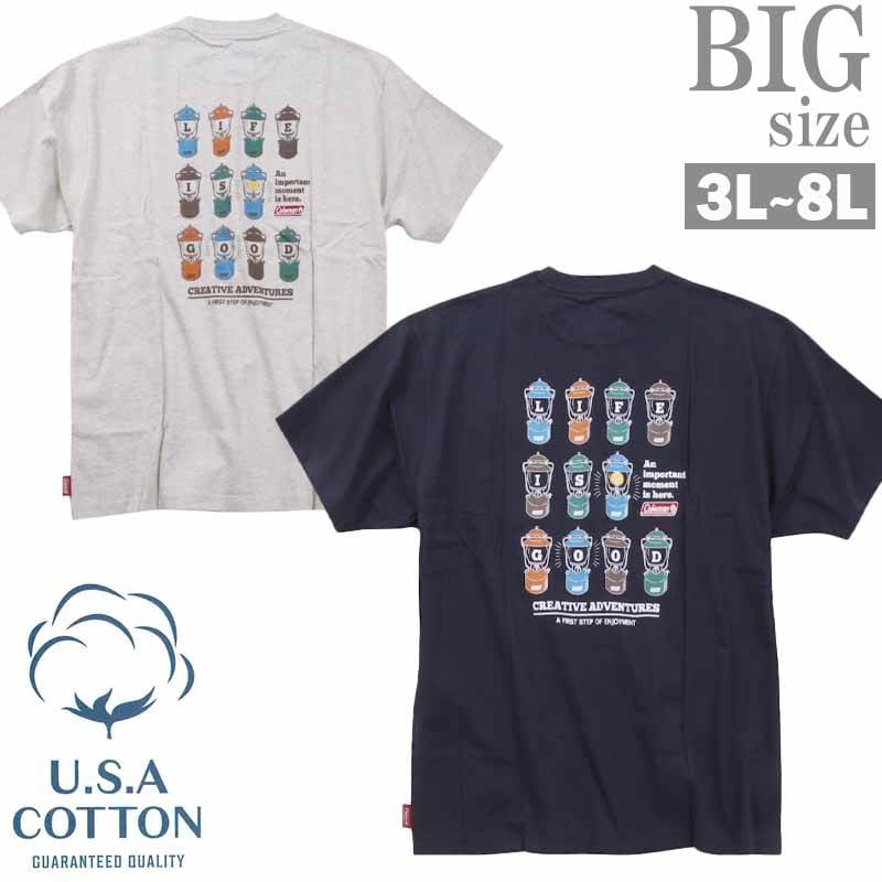 Tシャツ 大きいサイズ メンズ ランタンプリント Coleman 胸ポケット USAコットン ドライ C060530-04