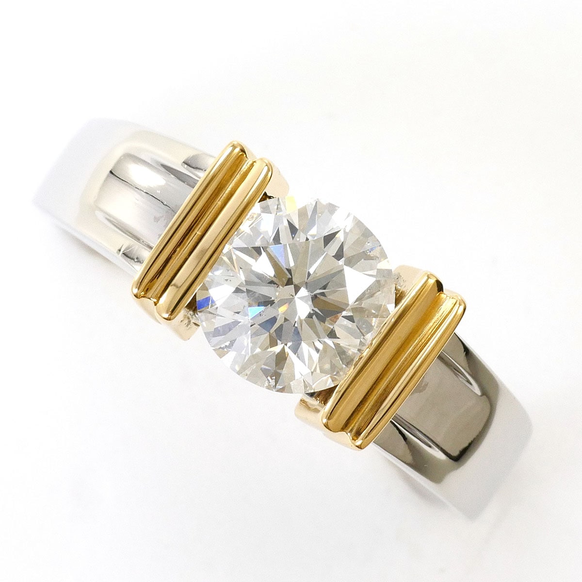 PT900 プラチナ K18 18金 YG イエローゴールド リング・指輪 12号 ダイヤモンド 1.091ct SI2 鑑定書 総重量約6.7g 中古