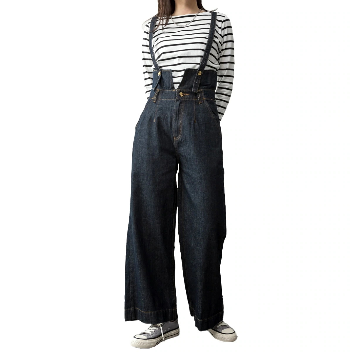 デニム サスペンダー ワイドパンツ サロペット オーバーオール レディース シーズンレスで楽しむ旬顔デニムサスペンダーワイドパンツ ボトムス フレア バギー ジーンズ 大きいサイズ ゆったり ハイ
