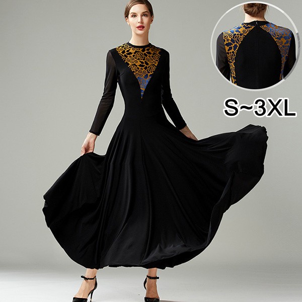 社交ダンスドレス モダンドレス 大きいサイズ ダンス衣装 広がる裾 レッスン着 ワンピースドレス ステージ衣装 ダンス服 カラオケ スタンダード ドレス 舞台 演奏会 発表会ドレス パーティー デモ