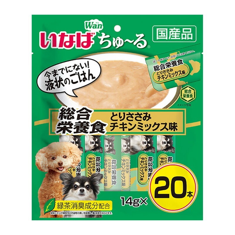 （まとめ買い）いなば ちゅる 総合栄養食 とりささみ チキンミックス味 14gx20本 犬用フード [x4]