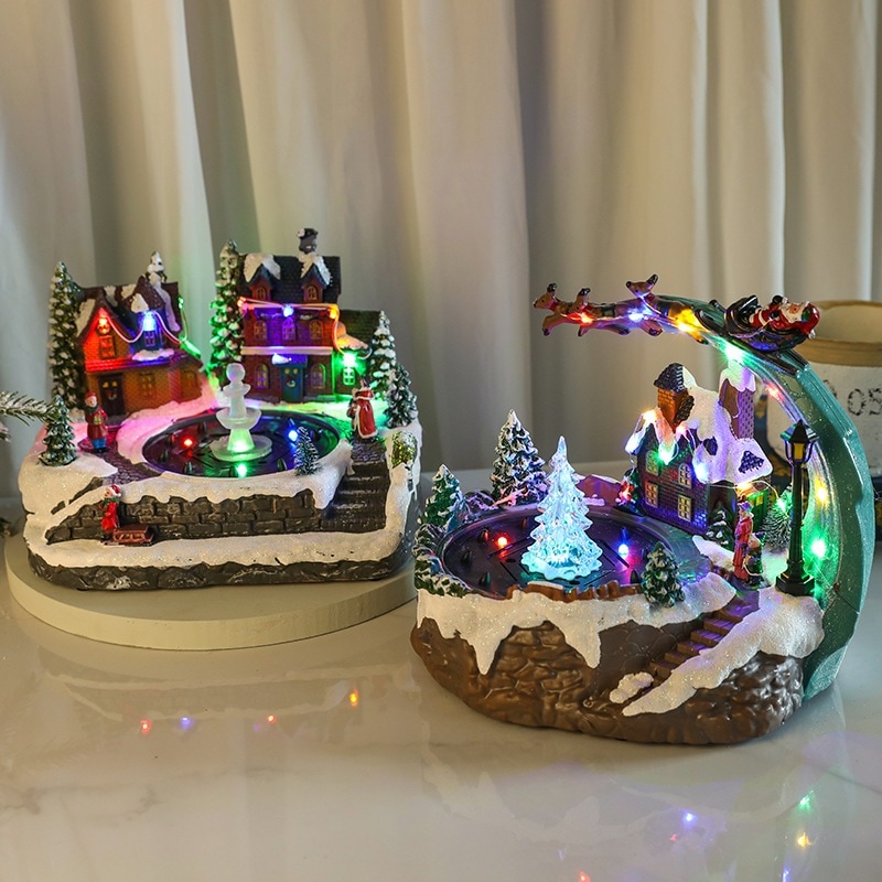 11コンサートウォータースプレー付きクリスマスライトオルゴール回転飾り樹脂製噴水ギフト装飾 水を加えると電池が光り音楽が回転します 製品の箱のサイズ: 62.5*50.