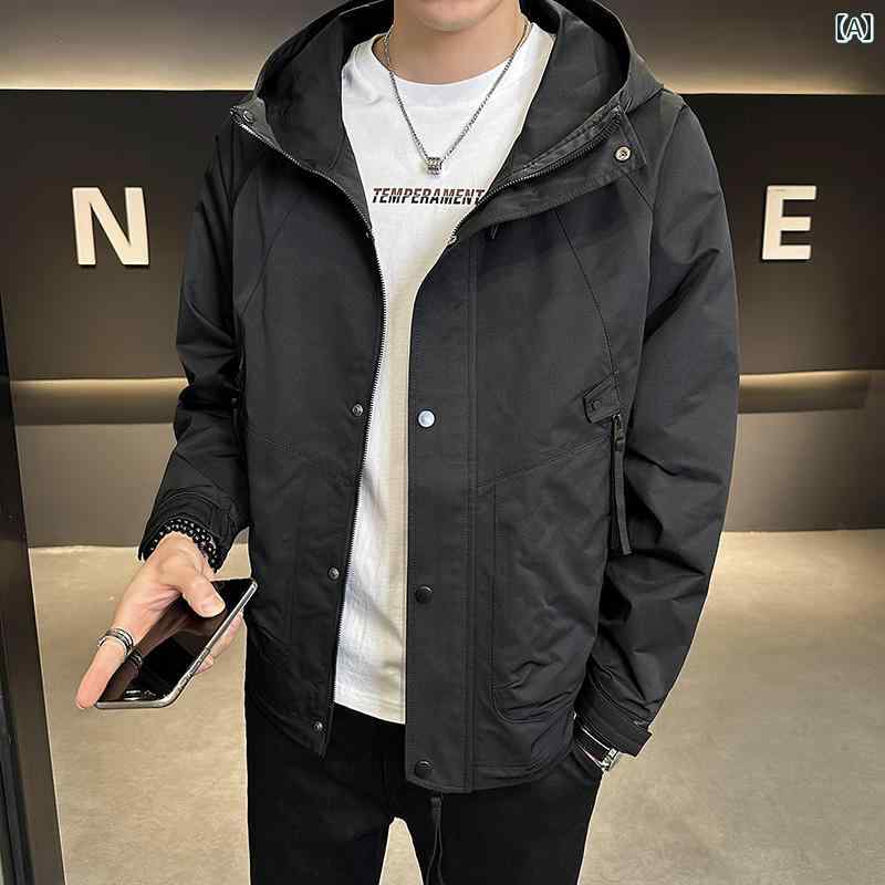 メンズ ファッション ジャケット 秋 屋外 防風 フード カジュアル ジャケット 秋 トレンド