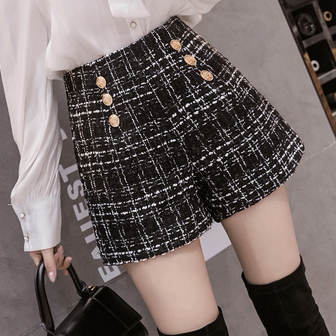 ツイードショートパンツ ボトムス パンツ ショートパンツ ミニ ミニ丈 ショート ショート丈 膝上 Aライン ハイウエスト ボタン ツイード かわいい 大人可愛い きれいめ 大人 上品 おしゃれ