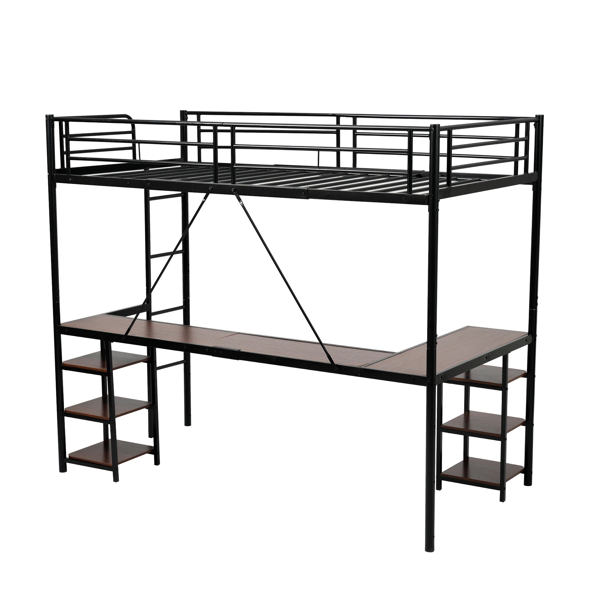 【国内で発送&送·料·無·料】ロフトベッド パイプベッド デスク付き シングル 収納棚 左右入れ替え可能 ハシゴ付き 大人 収納 ロフトベッド 一人暮らし 北欧風 子供ベッド 二段ベッド 子供部屋 耐