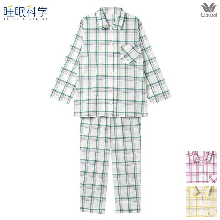 ワコール wacoal 睡眠科学 レディース パジャマ ルームウェア 部屋着 寝巻き ナイトウェア 綿混 チェック柄 春夏 YDX343