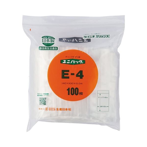 （まとめ）セイニチ ユニパック チャック付 100x140x0.04mm E-4 100枚[x10]