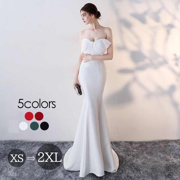 【期間特典】ロングドレス 演奏会 黒 ドレス イブニングドレス パーティー 大きいサイズ ピアノ 発表会 袖なし ノースリーブ トレーンドレス マーメイドドレス ウェディングドレス 大きいリボン 二 7,377円