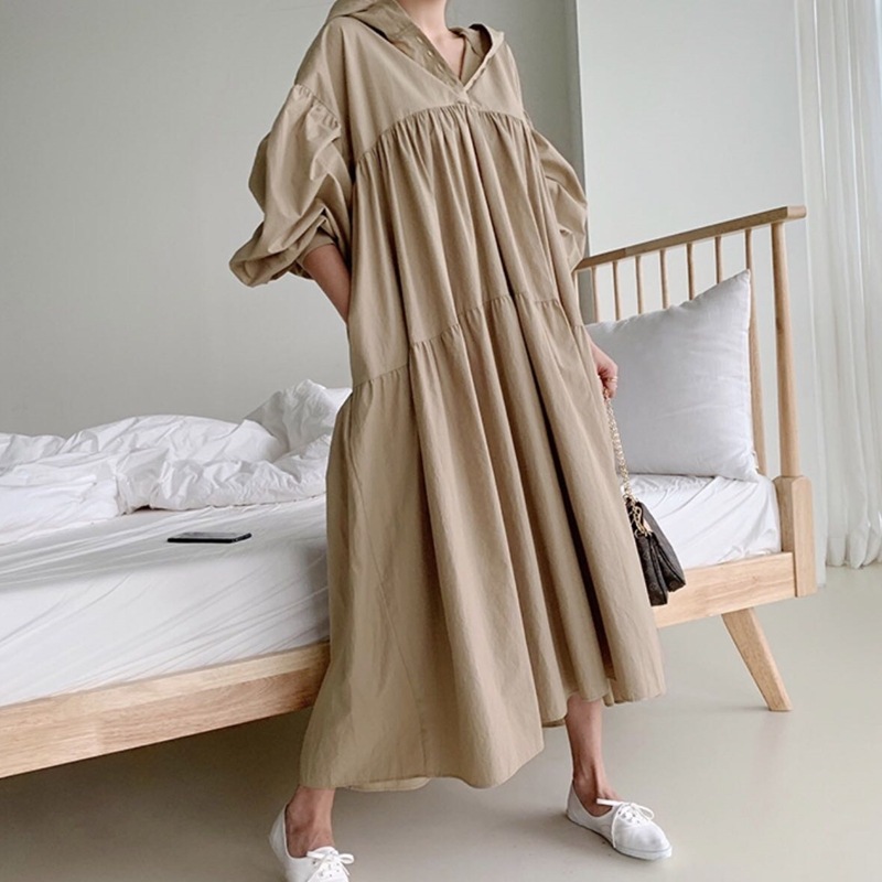 ワンピース ロングワンピース シャツワンピース 長袖 ボリューム袖 フード付き ロング丈 かわいい 大人可愛い きれいめ シンプル カジュアル 上品 おしゃれ かっこいい 大人女子 こなれ感 個性的 5,137円