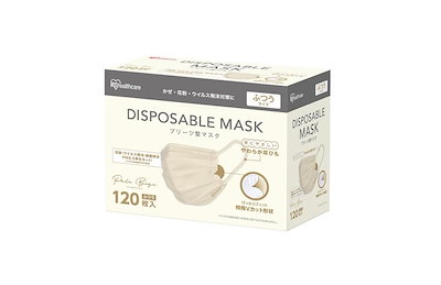 他サイト： [アイリスオーヤマ] プリーツ型マスク 120枚 ふつうサイズ 不織布 ディスポーザブル ペールベージュ PN-120MXQの商品画像