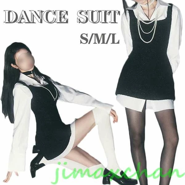 新品　ダンス衣装 セットアップ レディースワンピース 韓国 制服 ２点セット 白シャツ パール ステージ衣装 アイドル ステージ ダンススーツ K-pop衣装 練習着