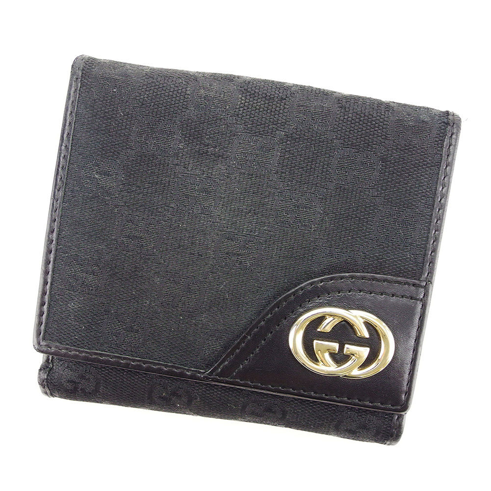 Wホック財布 二つ折り 財布 GG柄 ブラック 中古