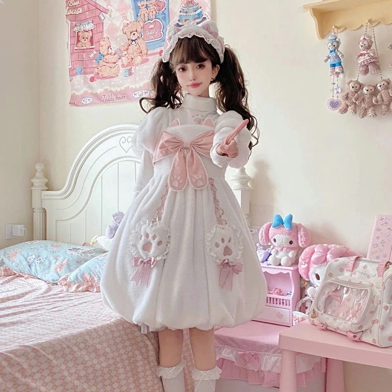 ロリータドレス秋冬厚手あったかかわいいぬいぐるみop