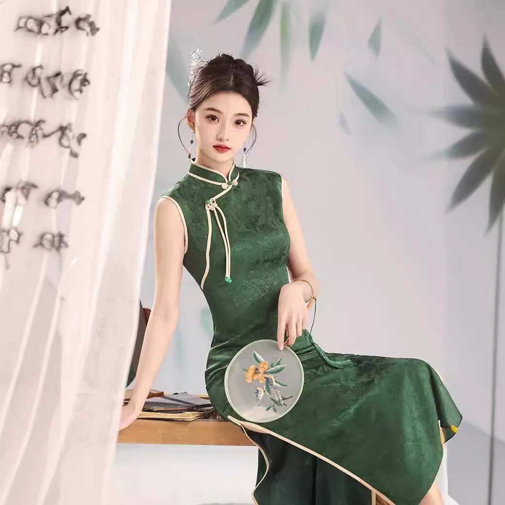 2024春夏改良版ノースリーブチャイナドレス新風漢服ロングチャイナドレス