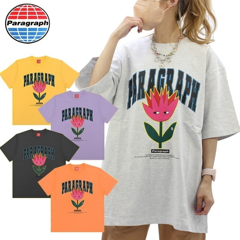 パラグラフ TULIP T-SHIRT NO.033 NO.33 カレッジロゴ フラワー Tシャツ 半袖 メンズ レディース カットソー