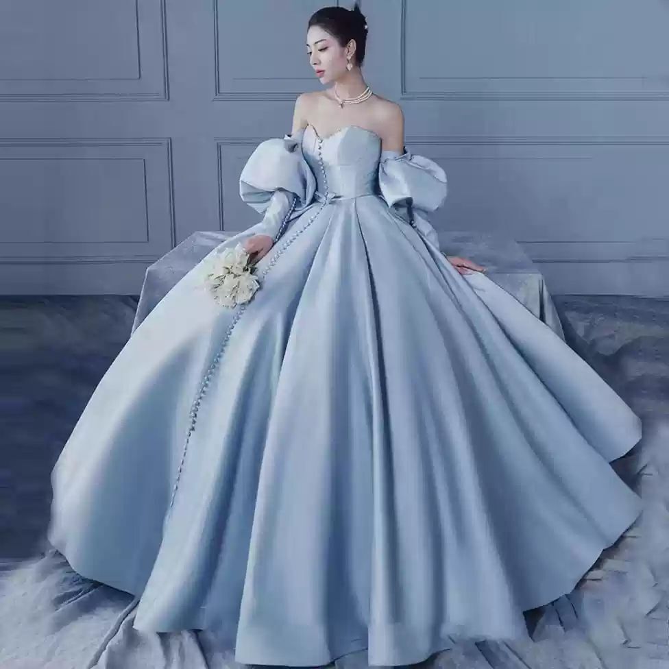 ボリューム袖 オフショルダードレス ウェディングドレス パーティードレス レディース ロングワンピース フレア ハイウエスト 大人可愛い レトロ エレガント 主役級 プリンセス 春 夏 謝恩会 結婚式