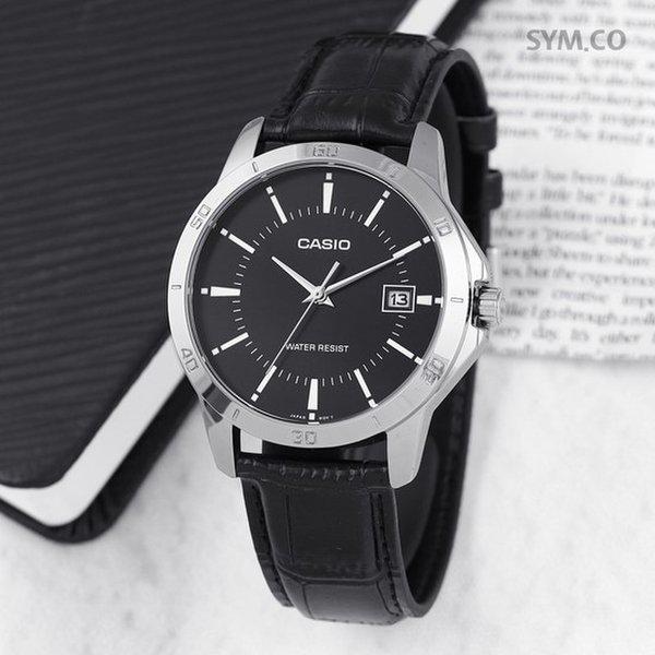 MTP-V004L-1A ダイバールック シルバースチールベゼル アナログ カジュアル メンズ レザーウォッチ d