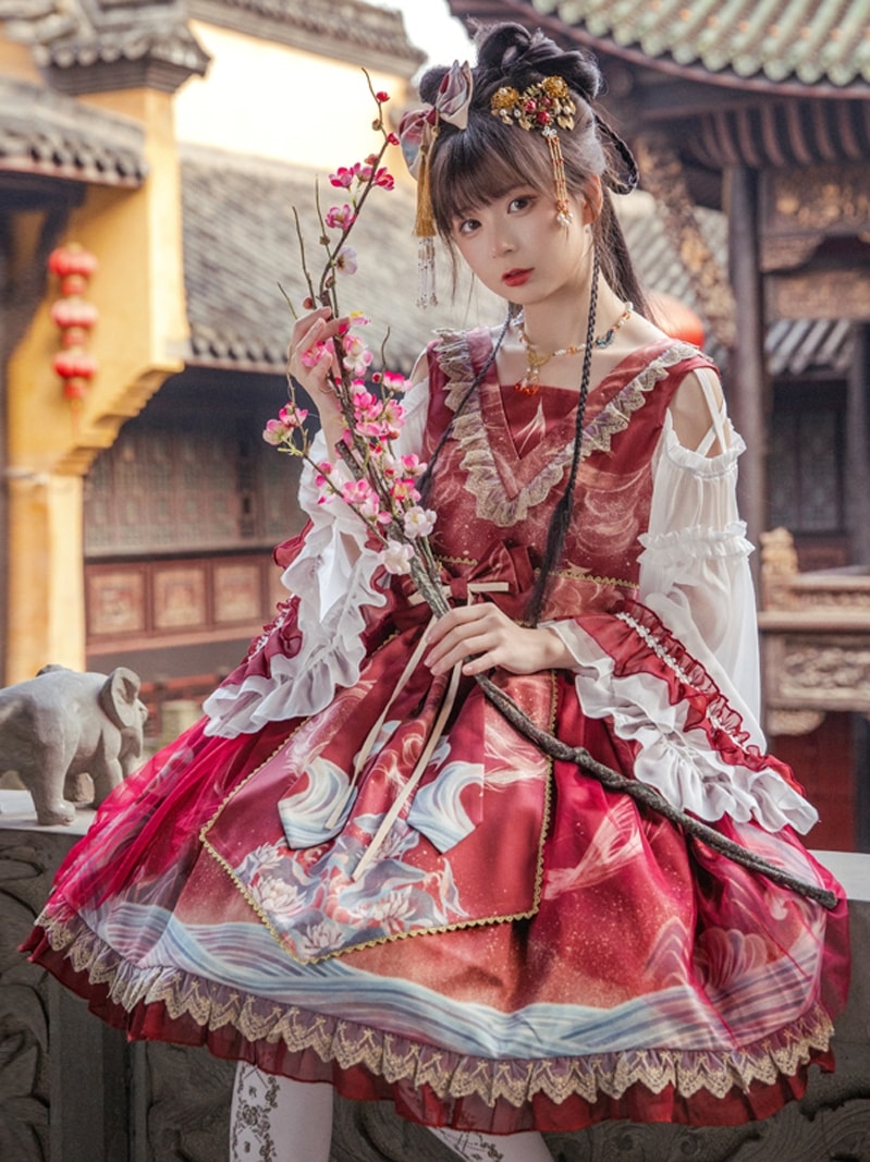 lolita地雷パーカーロリータ ワンピース ゴスロリドレスムーンドレスチャイナ長袖ドレスチャンロリータドレス