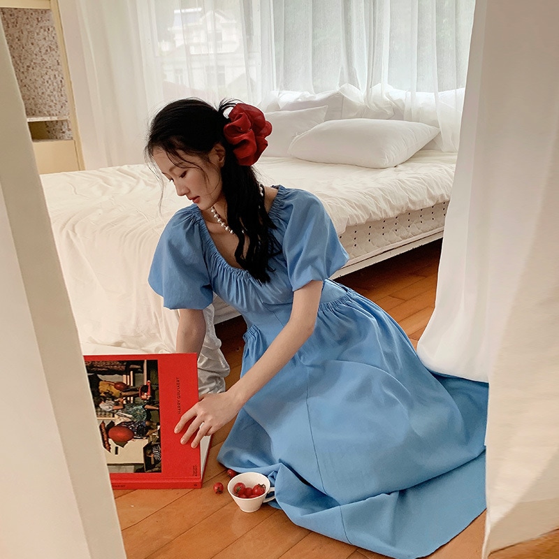 Neihe ネイヘ気質レディライクパフ半袖ビッグカラーポケットドレスレディース夏 250280