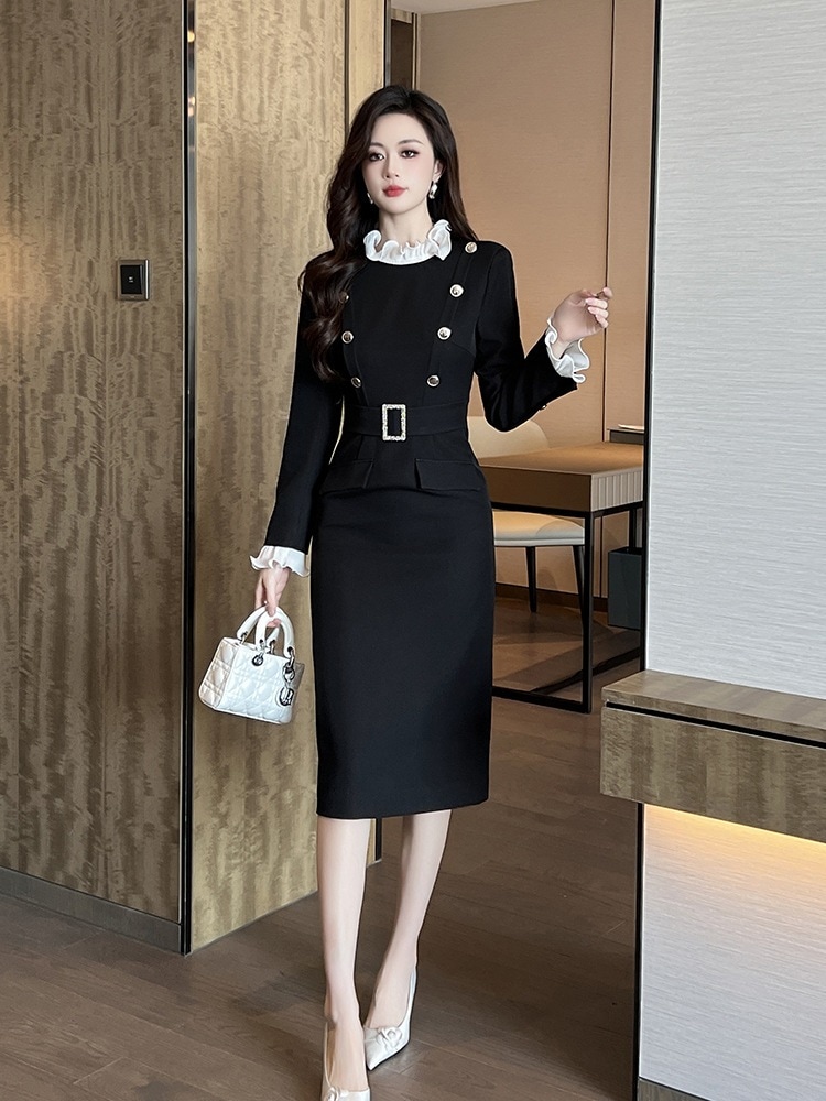 【JY.上品】 秋 フリル ワンピース ドレス パーティー キャバ 大人 同窓会 披露宴 卒業式 結婚式 演奏会 ウェディング 二次会 メガ割