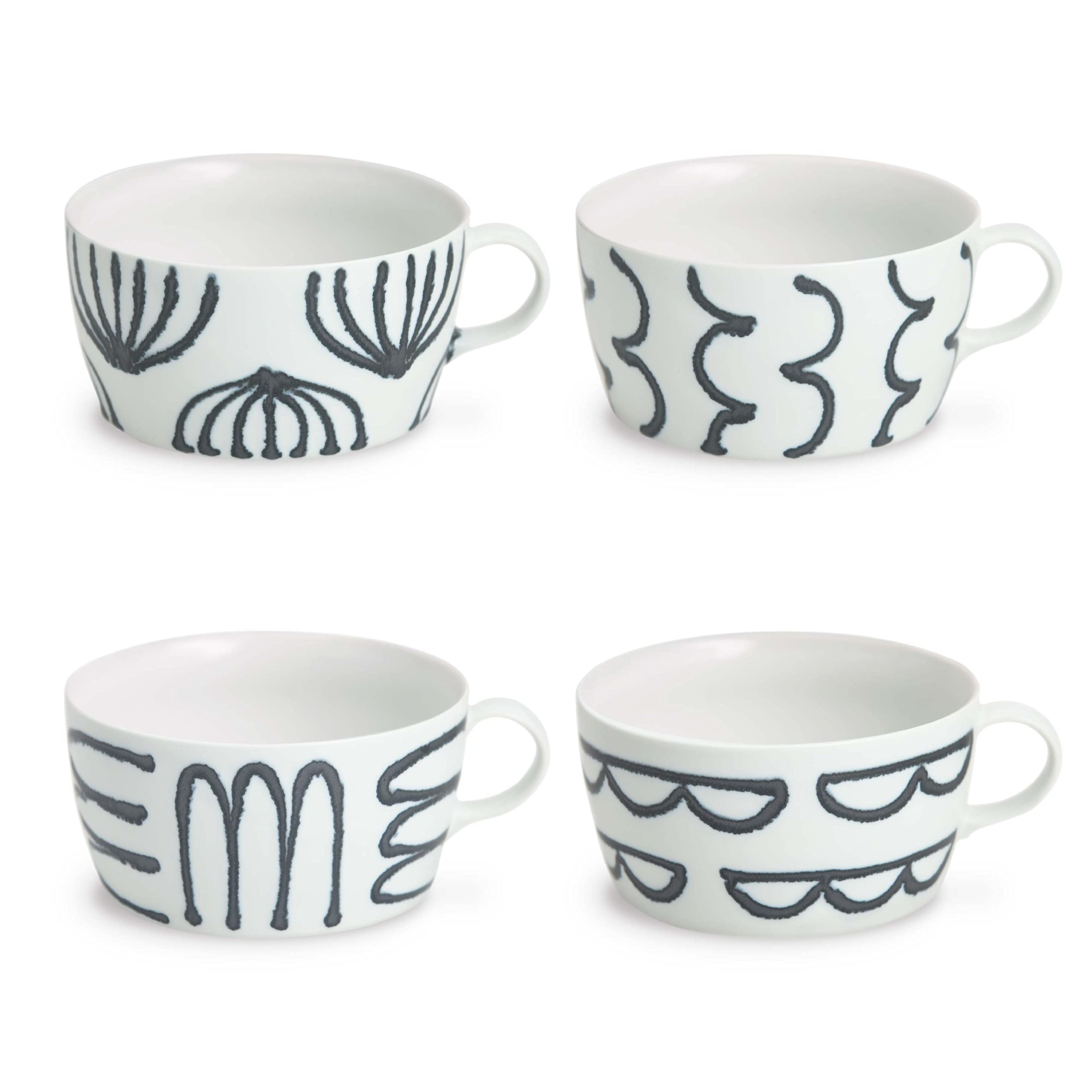 natural69 セット商品 【 波佐見焼 】 【QA108】 スチールライン スープカップ 4柄セット / タマネギ/マカロニ/グリル/ビーンズ / ナチュラル69 はさみ焼き 食器 スープ マグ