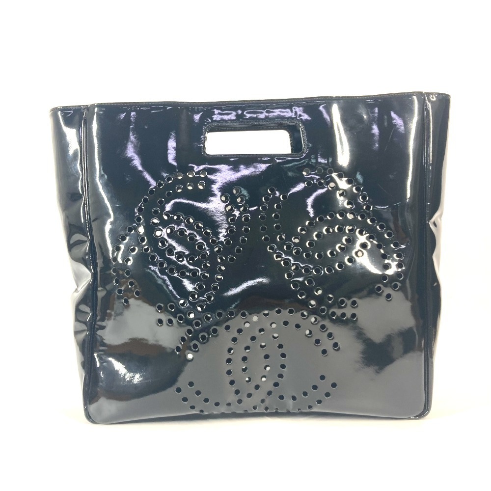 ハンドバッグ トリプルココ CC ココマーク パンチングロゴ ビッグ カバン エナメル ブラック